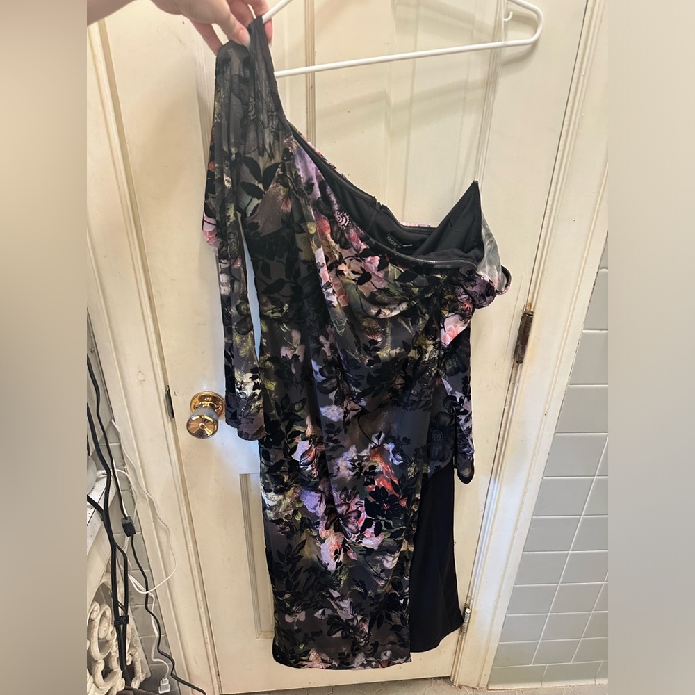 Black floral off the shoulder slit dress NWT